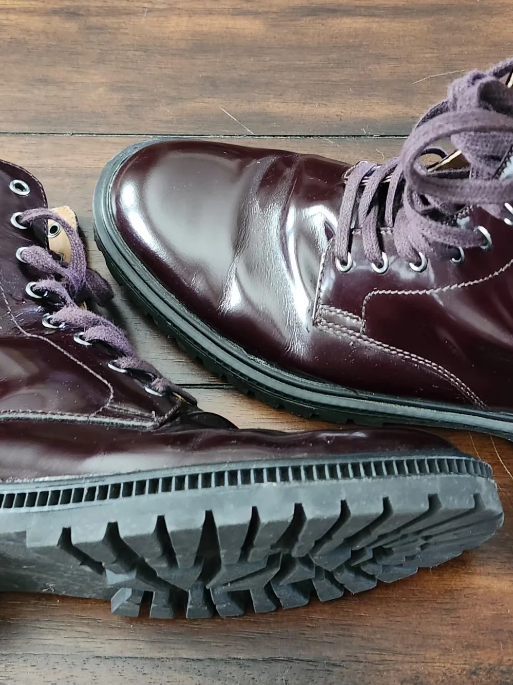 Express Burgandy Leather Combat Boots 8